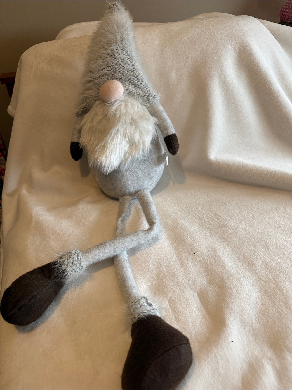 Long-Legged Gray Gnome Plush with Faux Fur Beard
